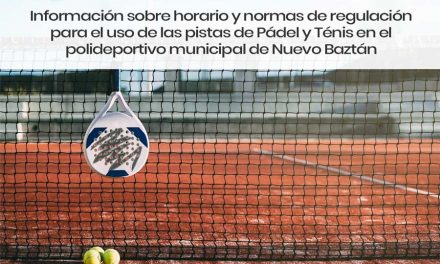 Información sobre horario y normas de regulación para el uso de las pistas de Pádel y Ténis en el polideportivo municipal de Nuevo Baztán